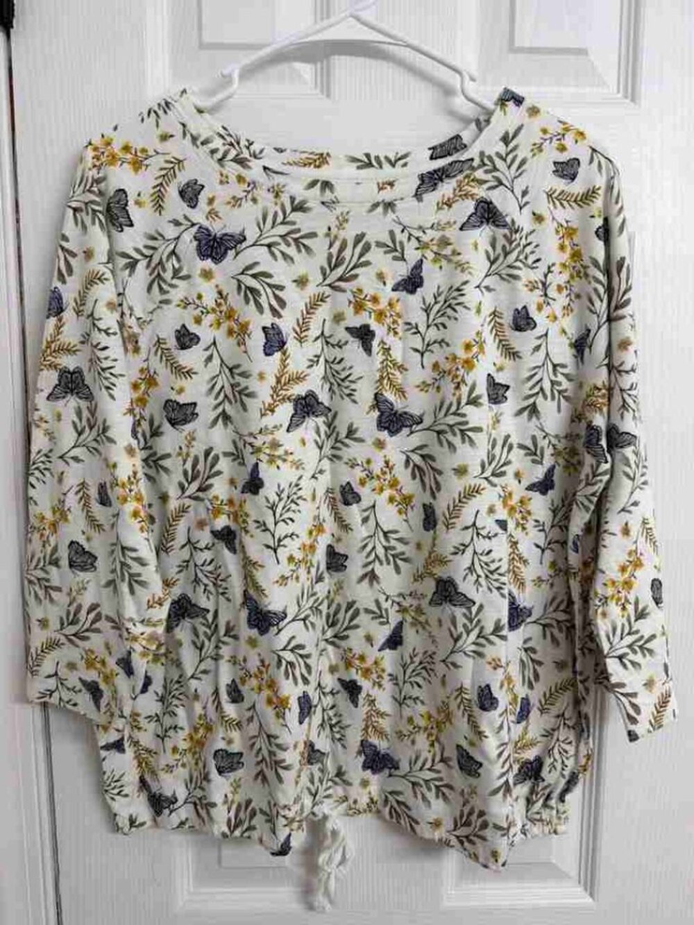 Botanical Print Drawstring Waist Blouse